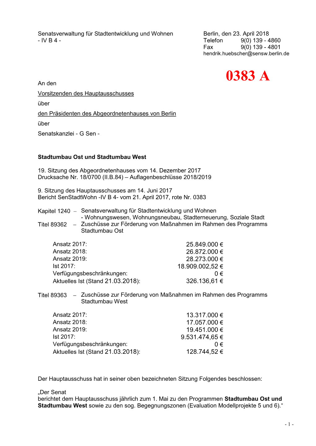 Senatsverwaltung Für Stadtentwicklung Und Wohnen Berlin, Den 23