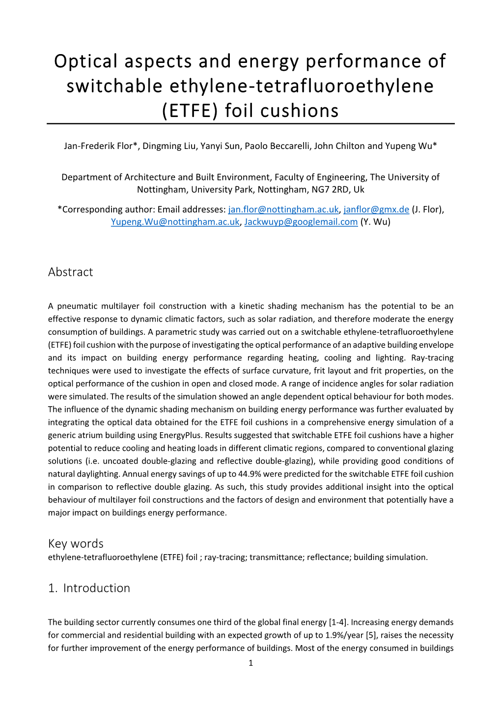 Optical Aspects and Energy Performance of Switchable Ethylene-Tetrafluoroethylene (ETFE) Foil Cushions