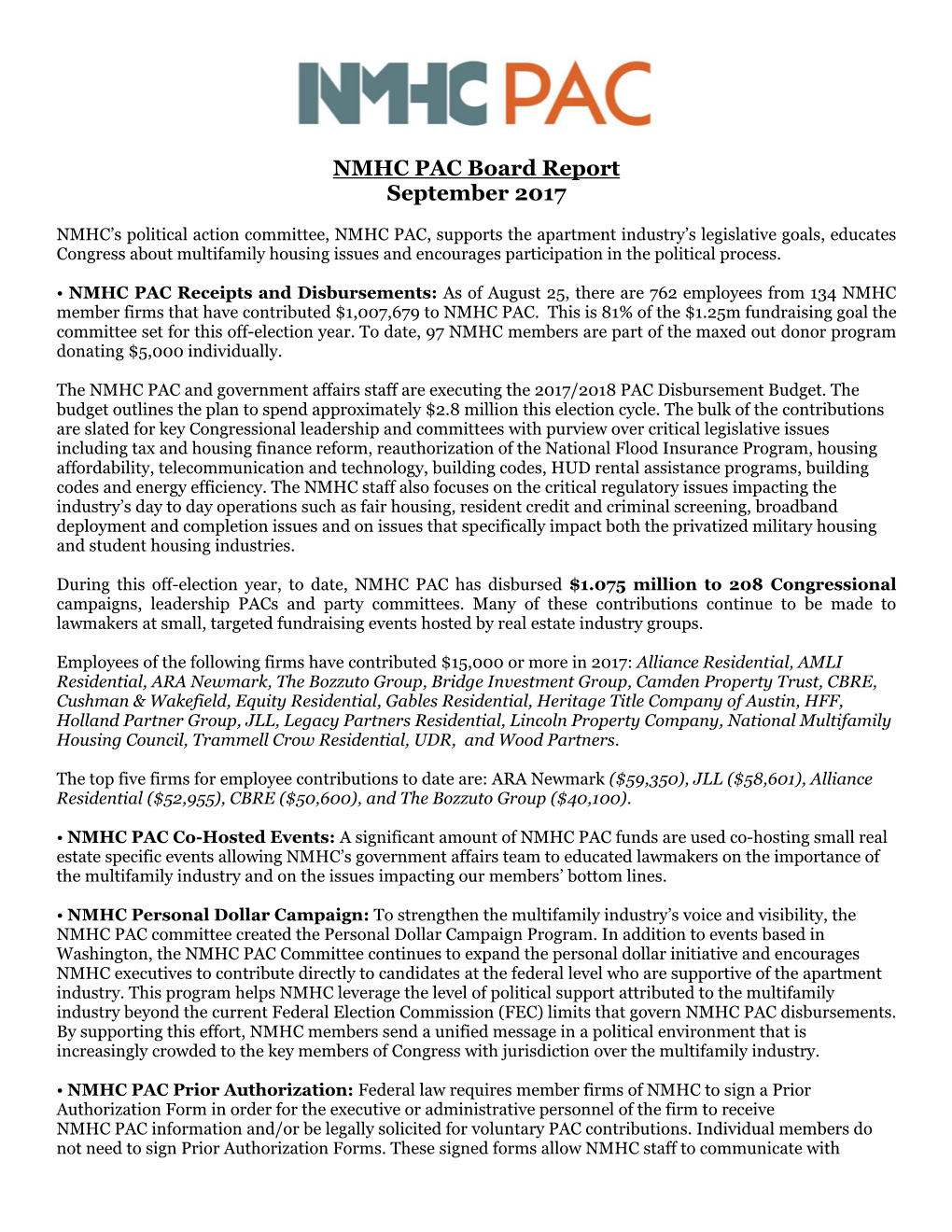 NMHC PAC Reports