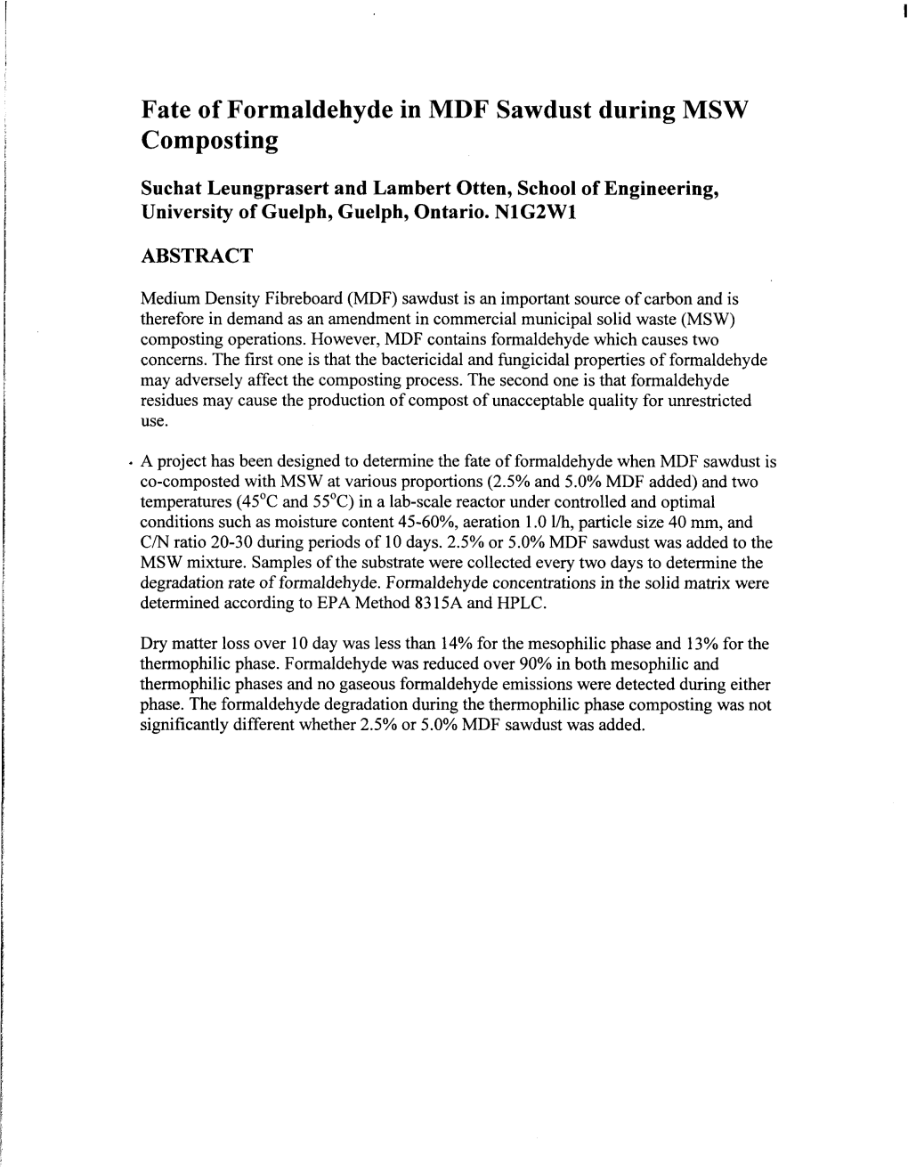 Fate of Formaldehyde in MDF Sawdust During MSW Composting