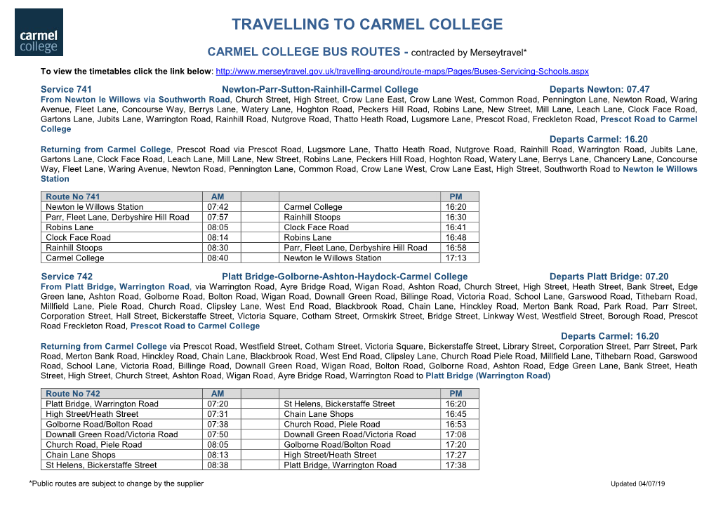 Travelling to Carmel College