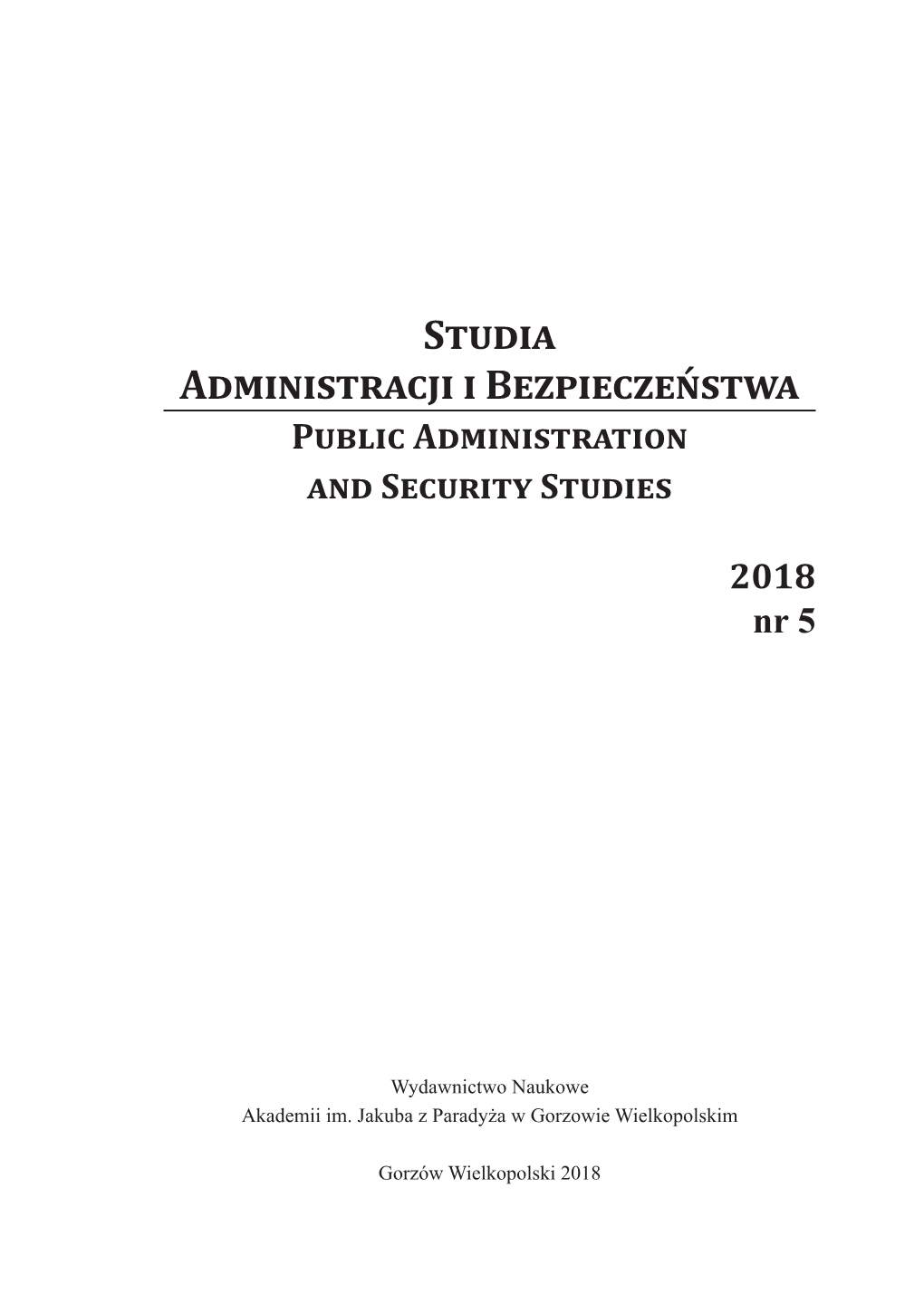 Public Administration and Security Studies 2018 Nr 5