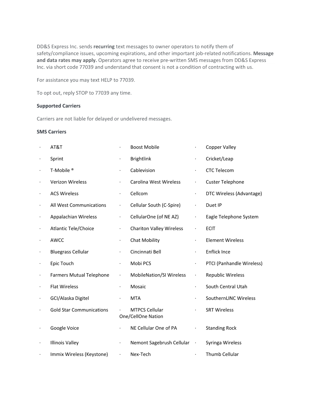 DD&S Express Inc. Sends Recurring Text Messages to Owner Operators