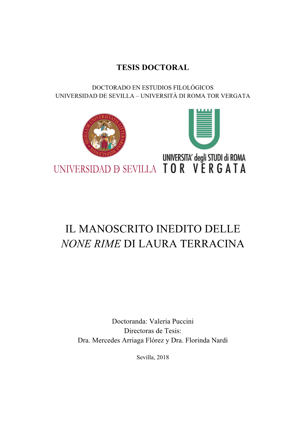 Il Manoscrito Inedito Delle None Rime Di Laura Terracina