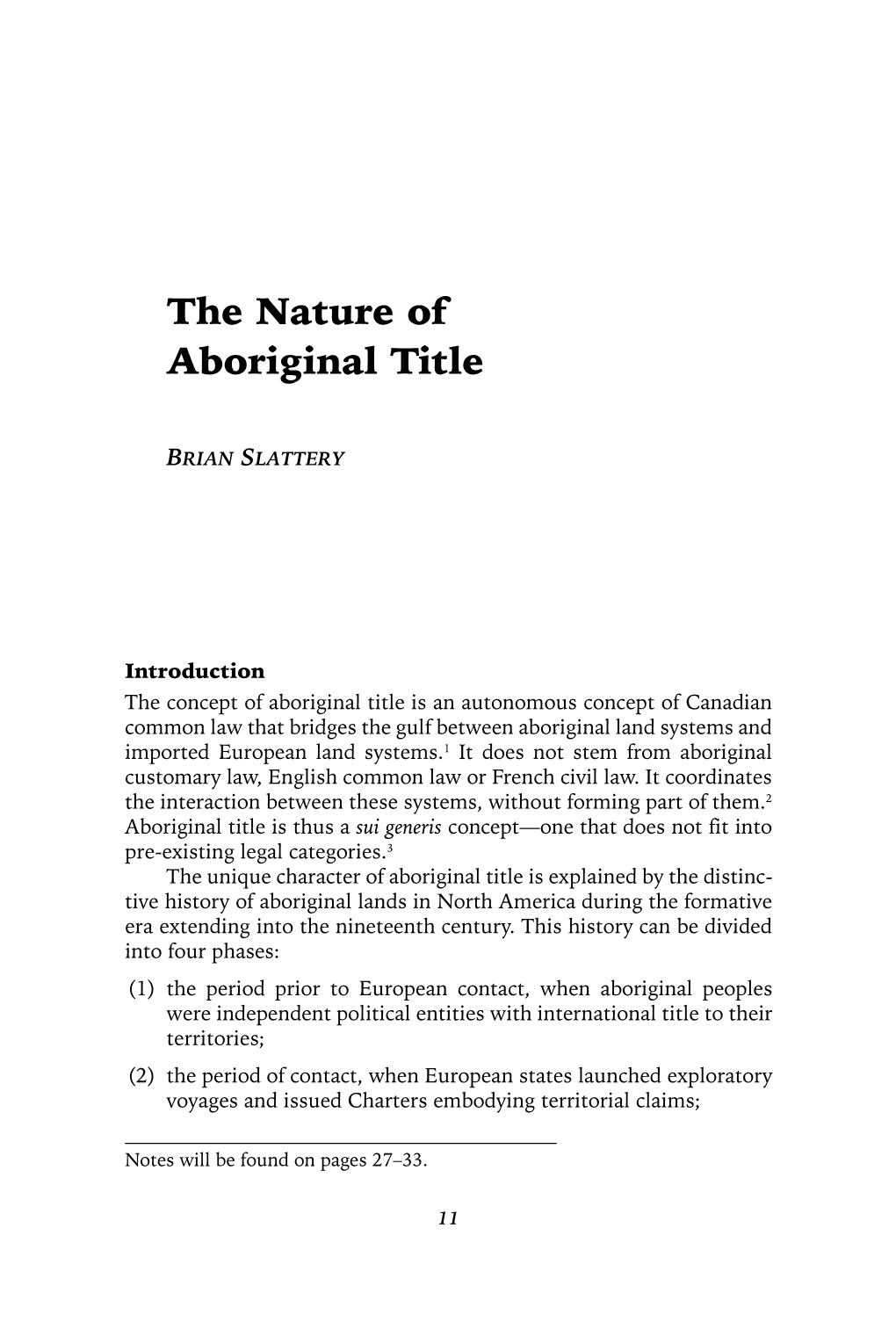 The Nature of Aboriginal Title