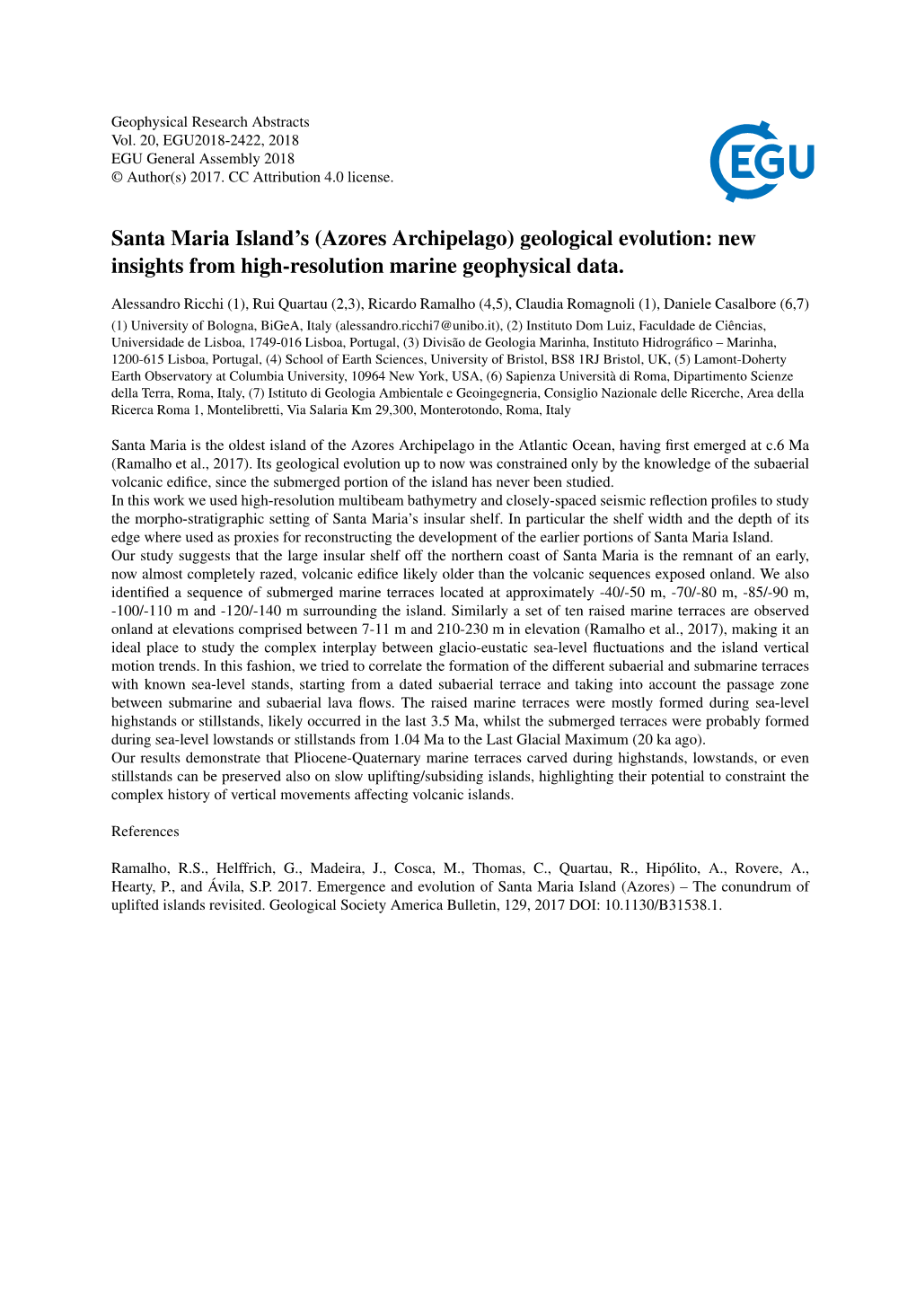 Santa Maria Island's (Azores Archipelago) Geological Evolution: New Insights from High-Resolution Marine Geophysical Data