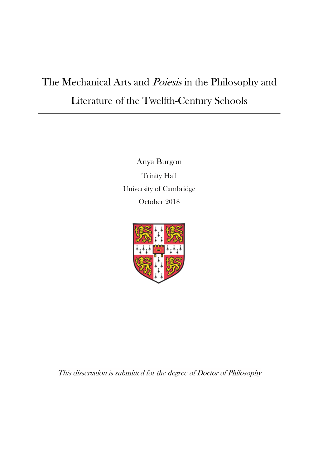 The Mechanical Arts and Poiesis in the Philosophy and Literature of the Twelfth-Century Schools