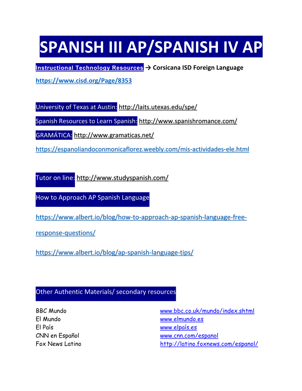 Spanish Iii Ap/Spanish Iv Ap
