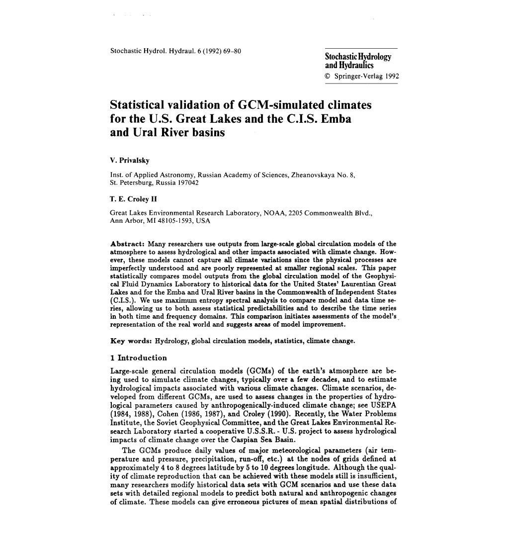 Statistical Validation of GCM-Simulated Climates for the U.S