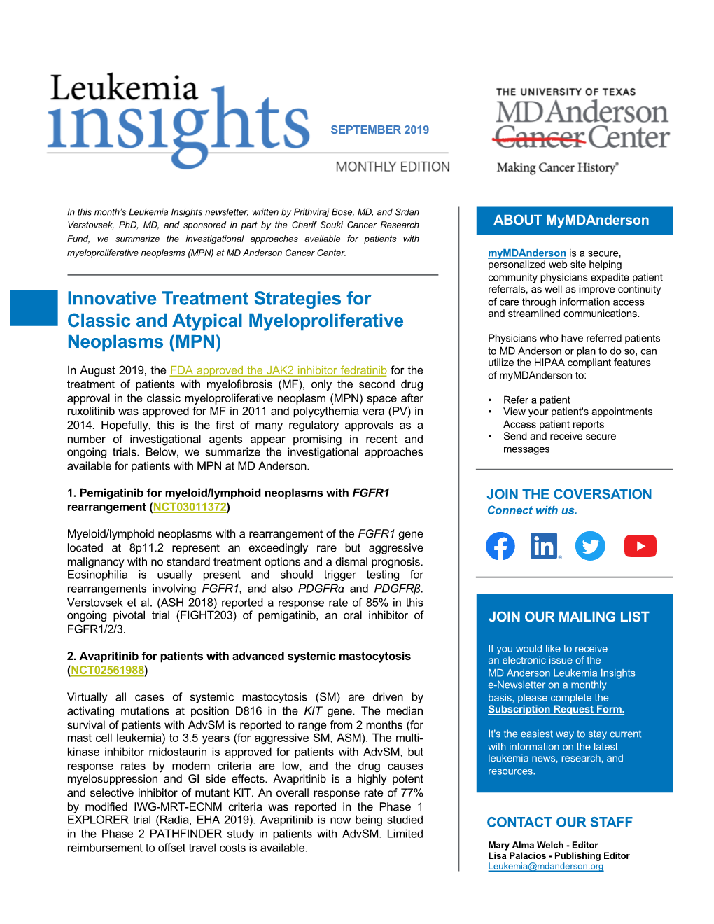 Leukemia Insights Newsletter September 2019 MPN