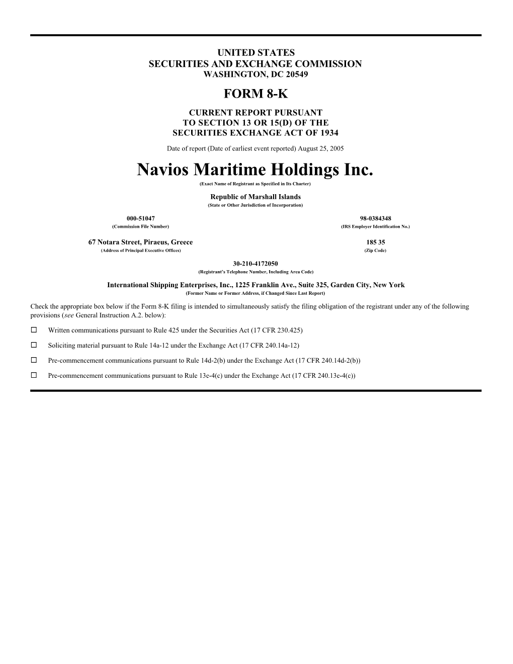 Navios Maritime Holdings Inc