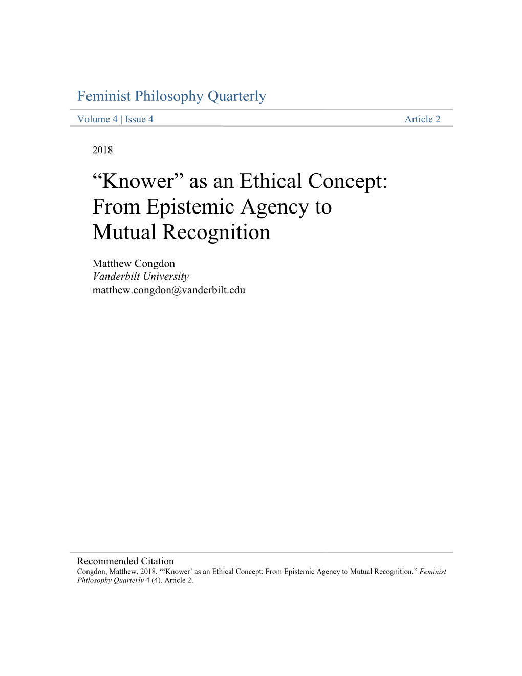 “Knower” As an Ethical Concept: from Epistemic Agency to Mutual Recognition