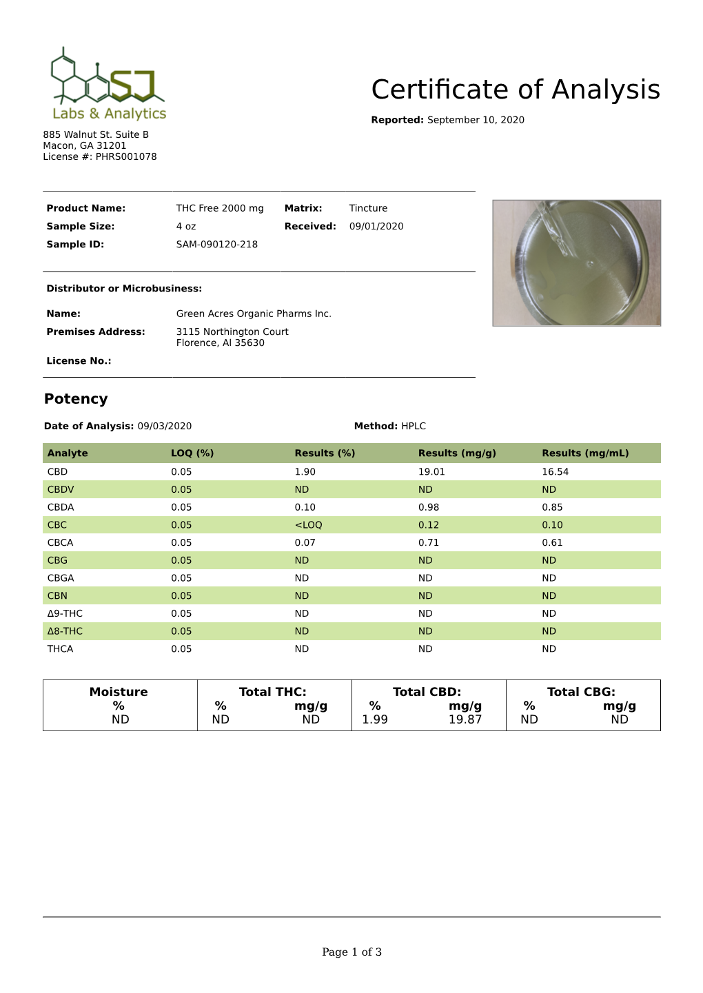 Certificate of Analysis