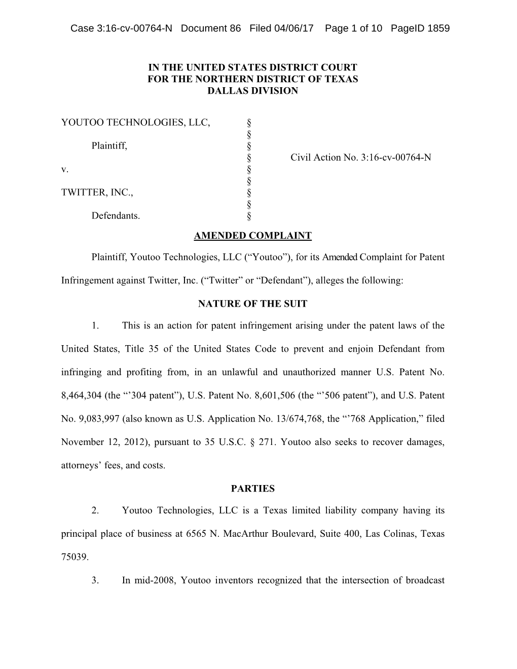 Case 3:16-Cv-00764-N Document 86 Filed 04/06/17 Page 1 of 10 Pageid 1859