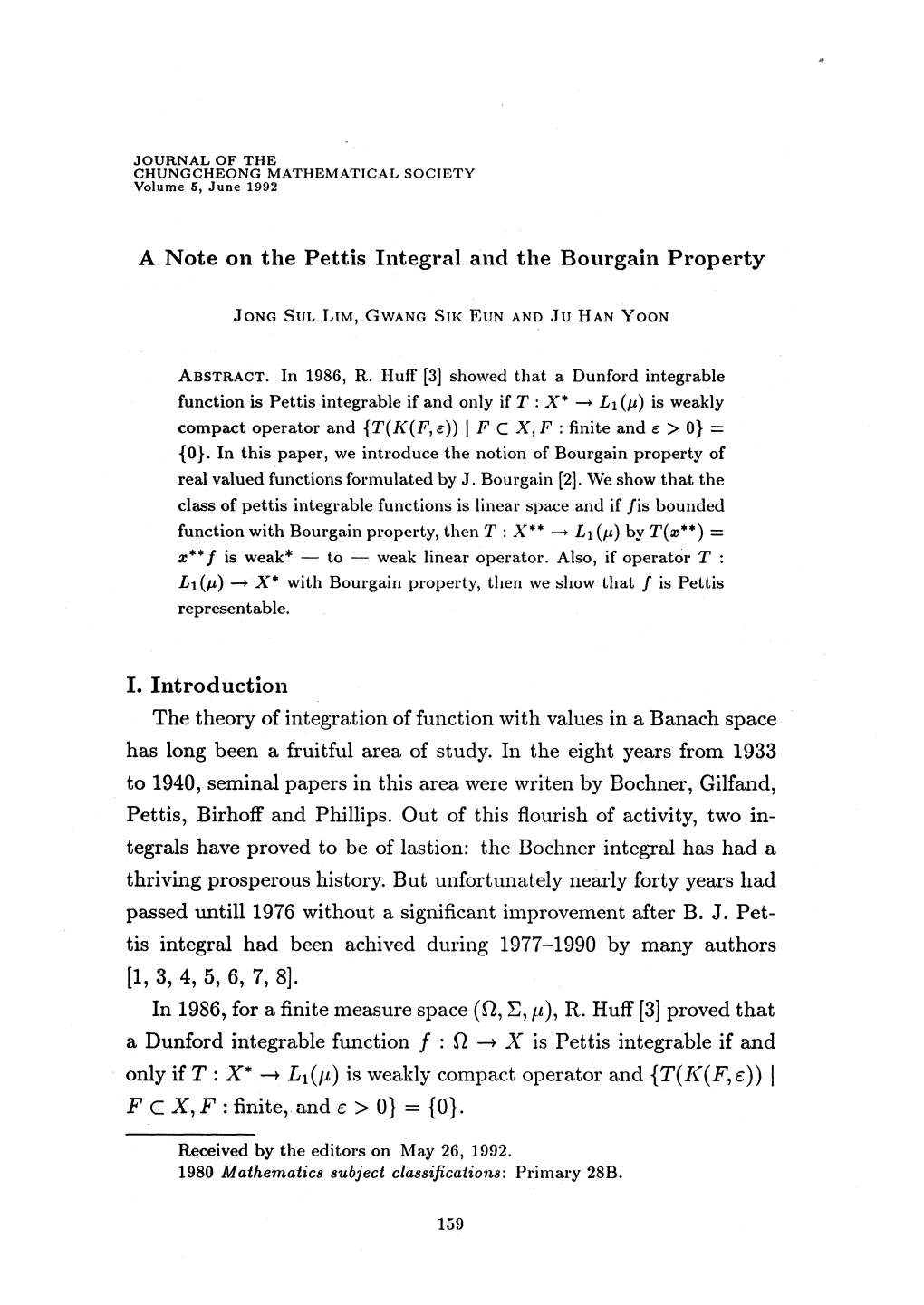 A Note on the Pettis Integral and the Bourgain Property I. Introduction