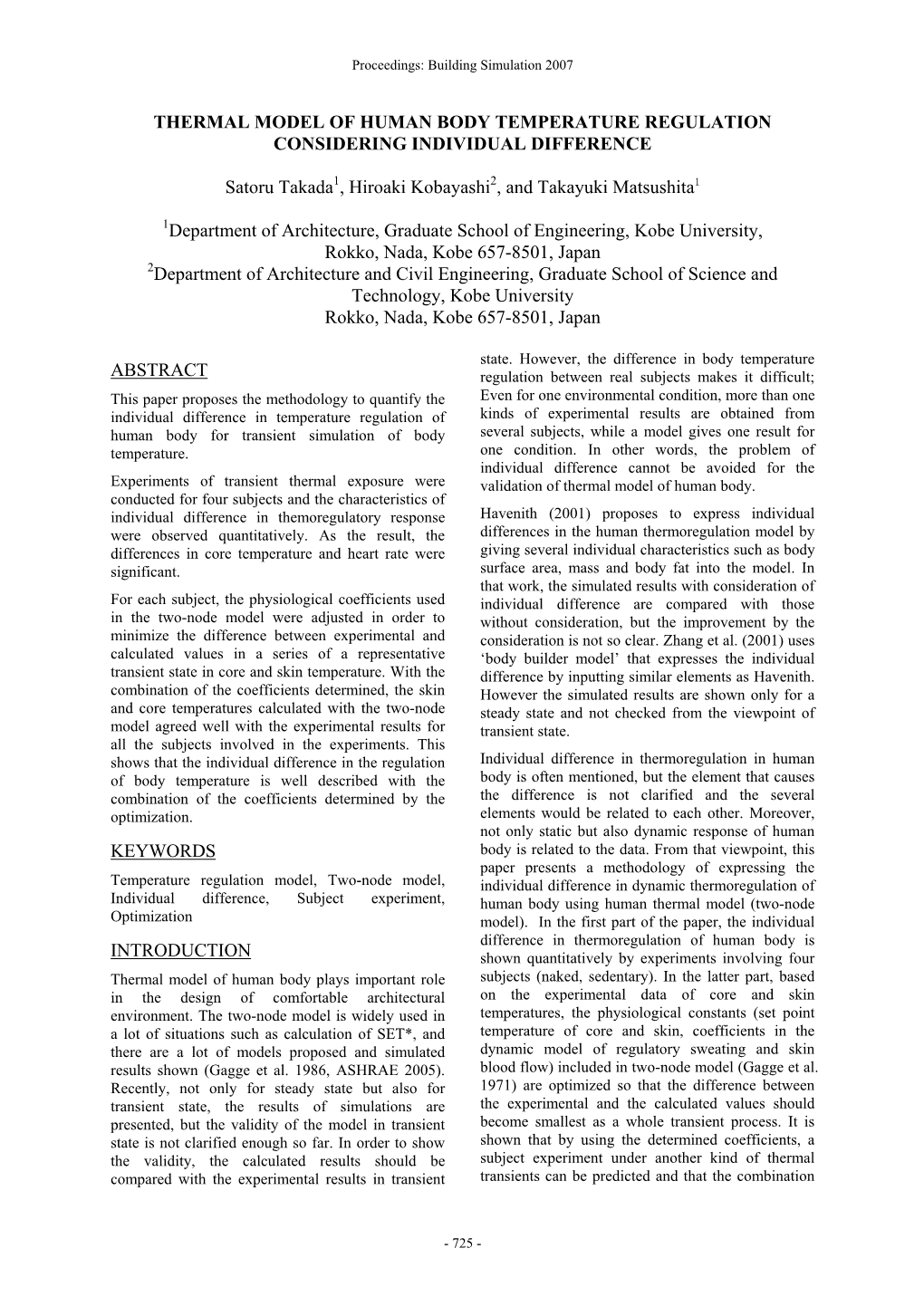 Thermal Model of Human Body Temperature Regulation Considering Individual Difference