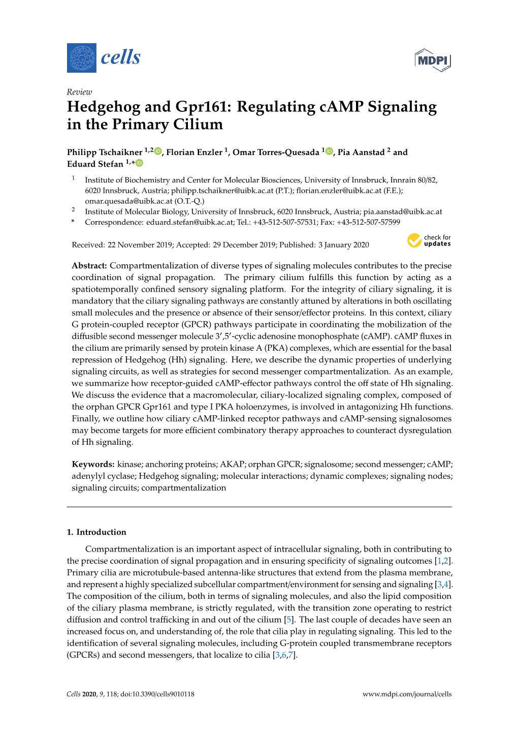 Hedgehog and Gpr161: Regulating Camp Signaling in the Primary Cilium