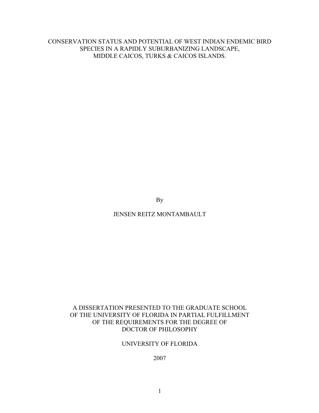 Conservation Status and Potential of West Indian Endemic Bird Species in a Rapidly Suburbanizing Landscape, Middle Caicos, Turks & Caicos Islands