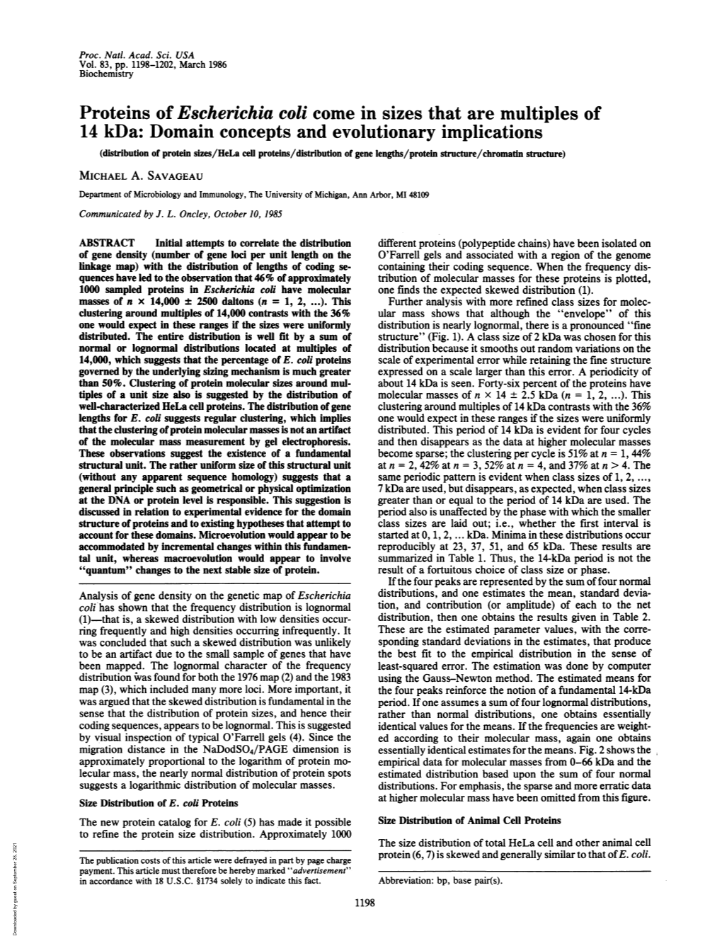 Proteins of Escherichia Coli Come in Sizes That Are Multiples Of