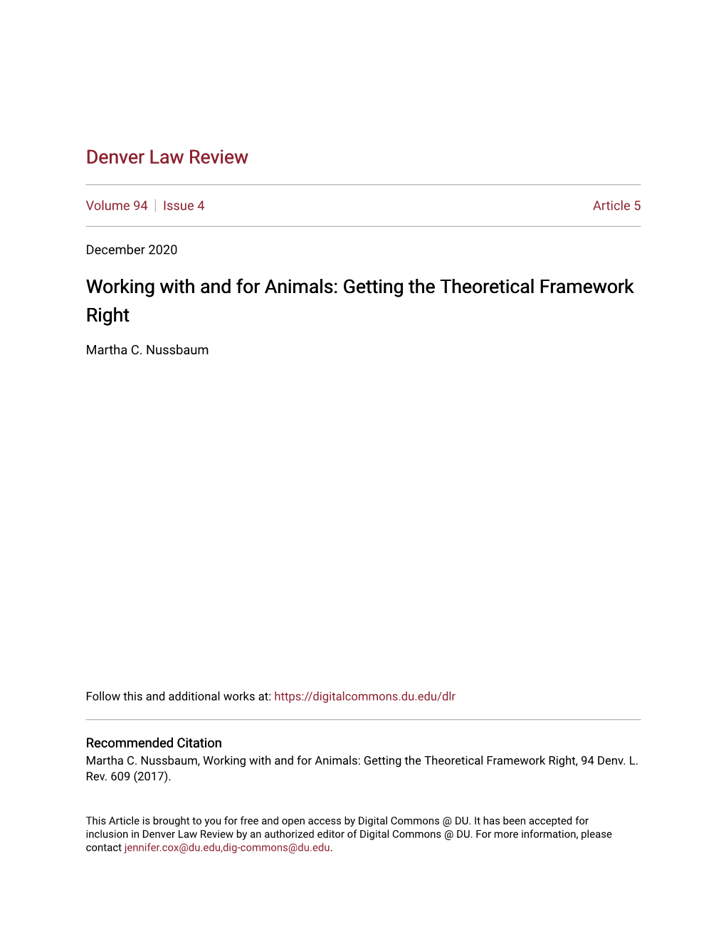 Working with and for Animals: Getting the Theoretical Framework Right