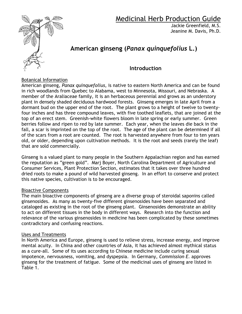 Medicinal Herb Production Guide for American Ginseng