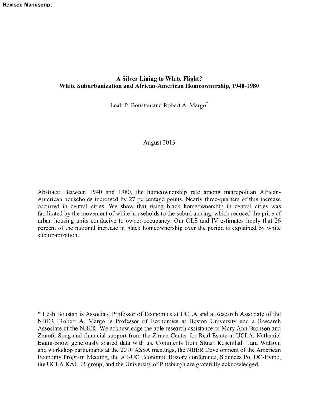 White Suburbanization and African–American Homeownership, 1940