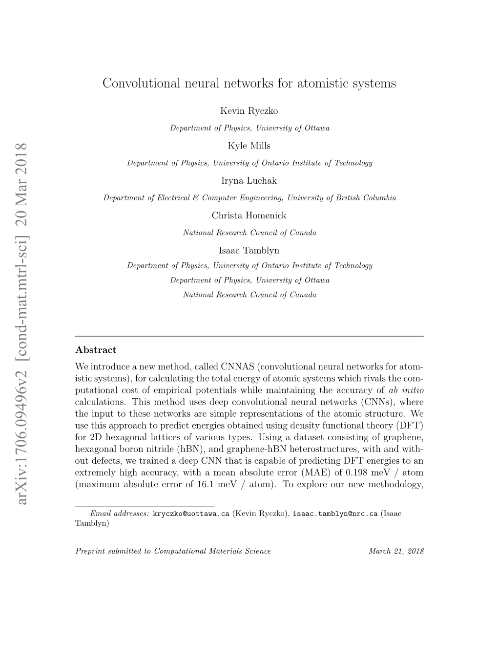 Convolutional Neural Networks for Atomistic Systems