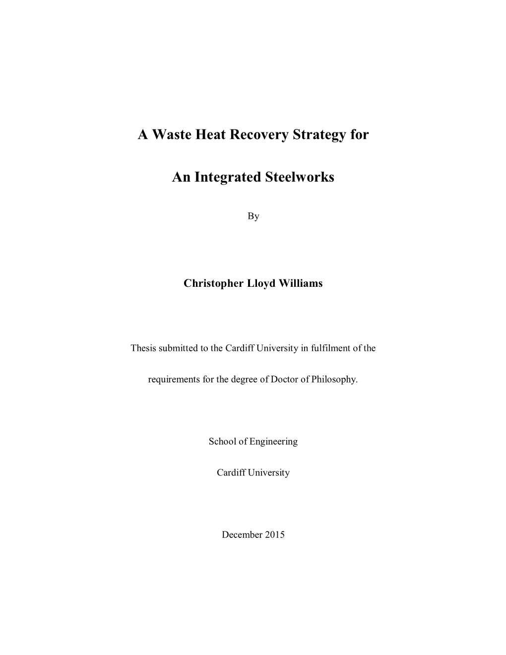 A Waste Heat Recovery Strategy for an Integrated Steelworks