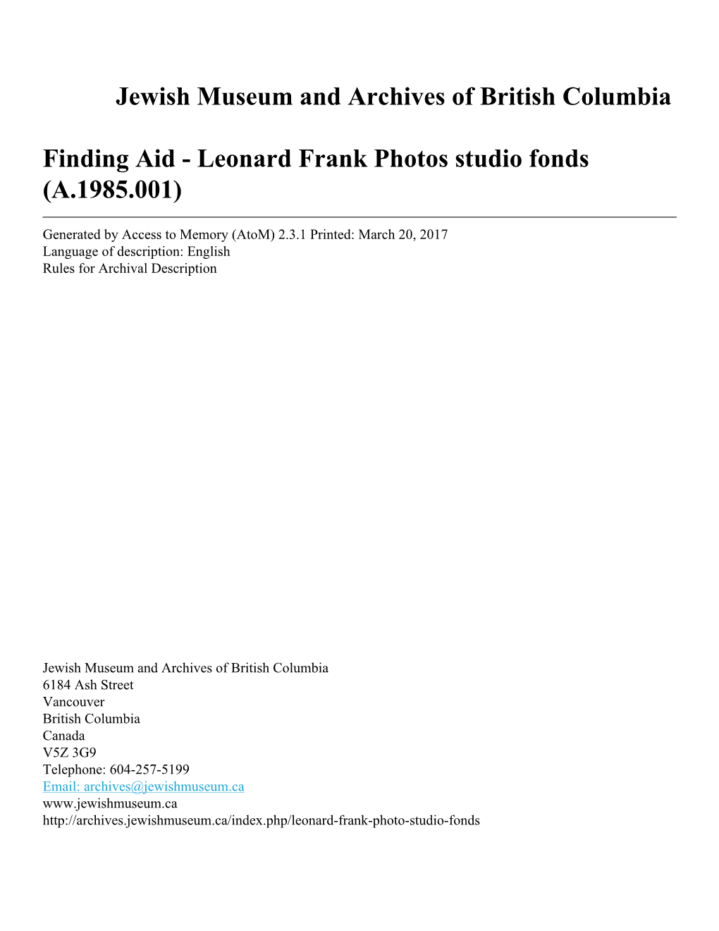 Leonard Frank Photos Studio Fonds (A.1985.001)