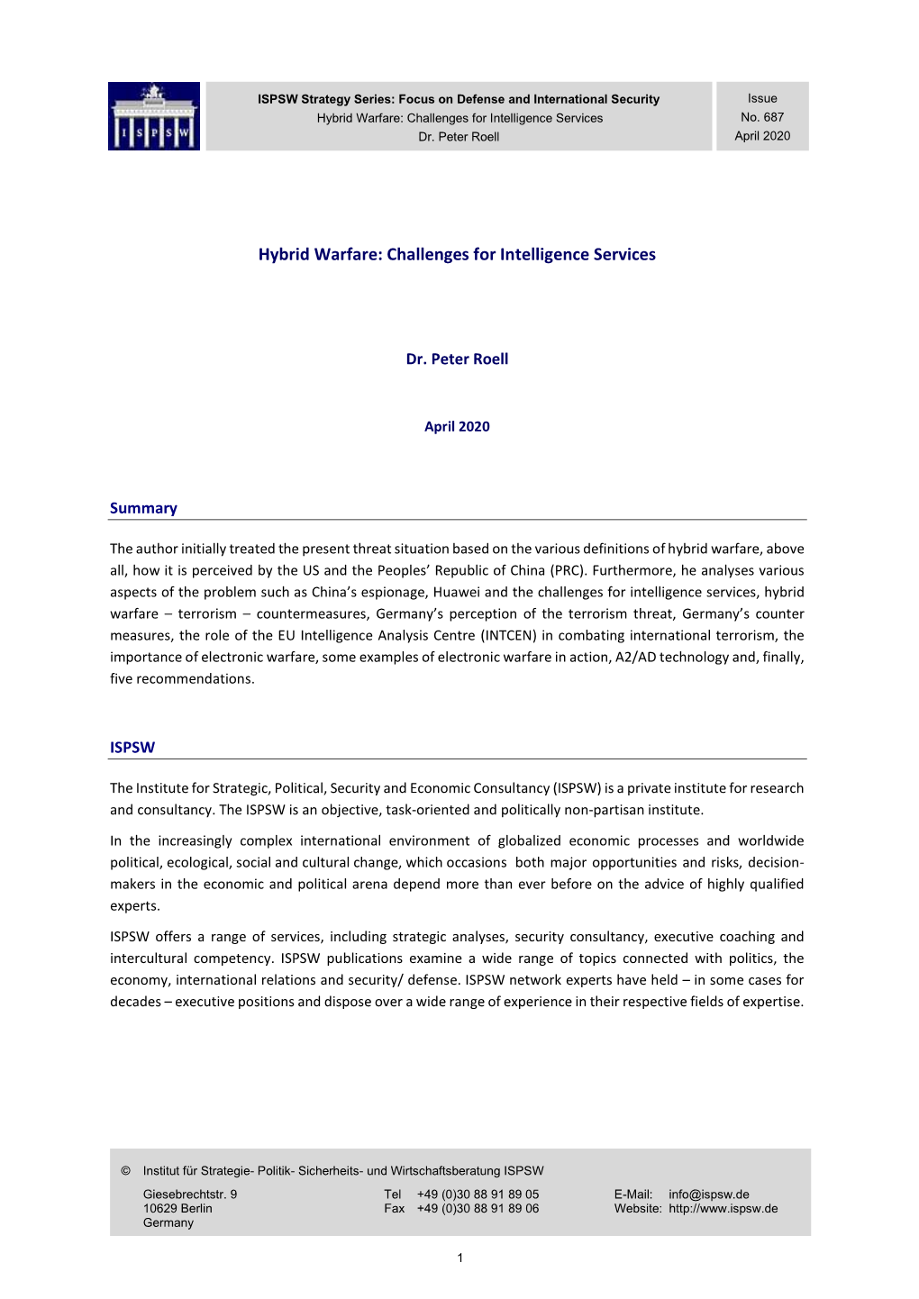 Hybrid Warfare: Challenges for Intelligence Services No