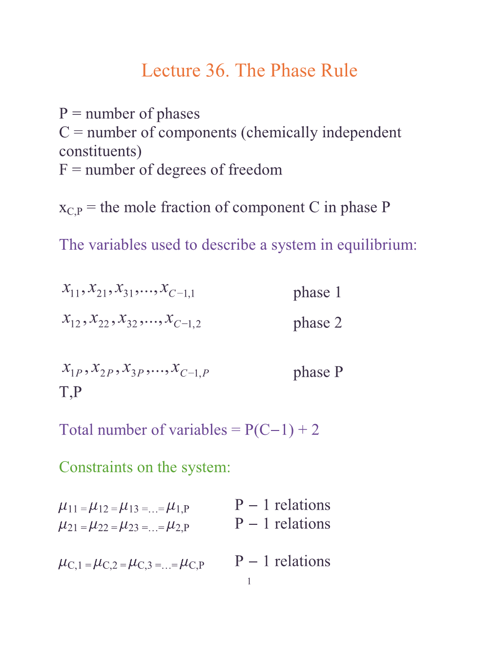 Lecture 36. the Phase Rule