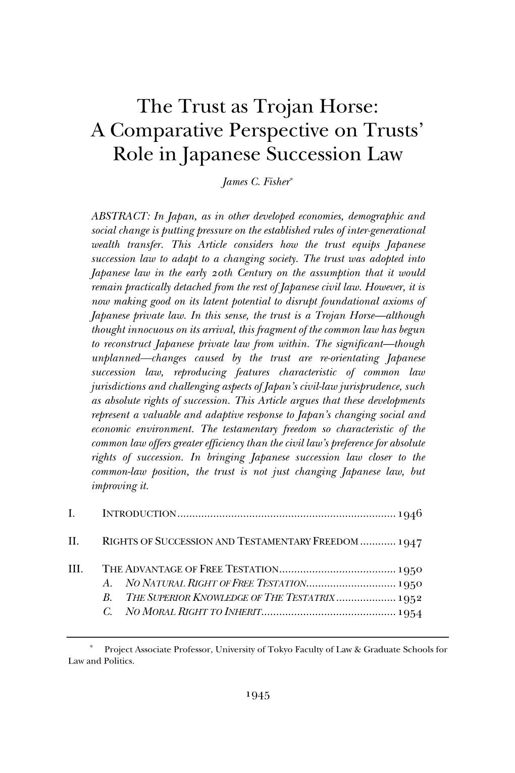 The Trust As Trojan Horse: a Comparative Perspective on Trusts’ Role in Japanese Succession Law