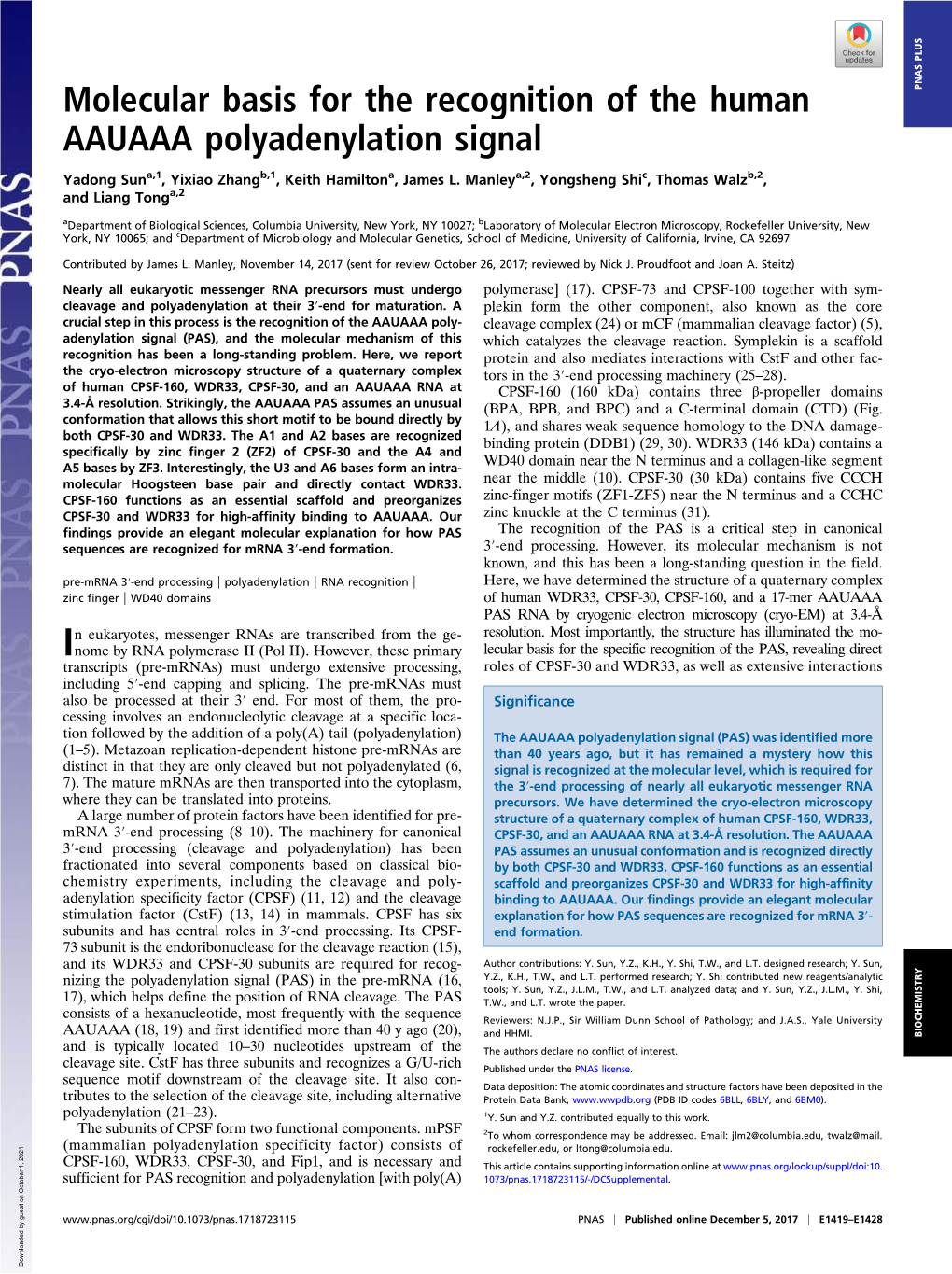 Molecular Basis for the Recognition of the Human AAUAAA Polyadenylation Signal