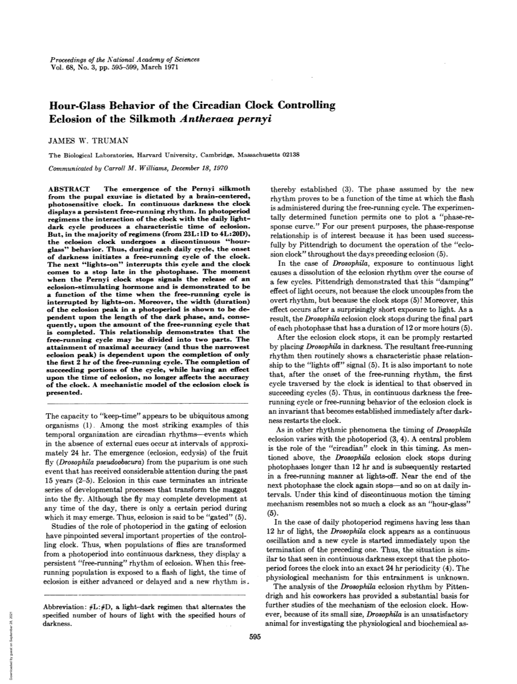 Hour-Glass Behavior of the Circadian Clock Controlling Eclosion of the Silkmoth Antheraea Pernyi