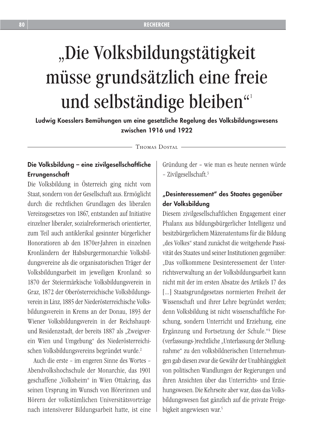 „Die Volksbildungstätigkeit Müsse Grundsätzlich Eine Freie Und