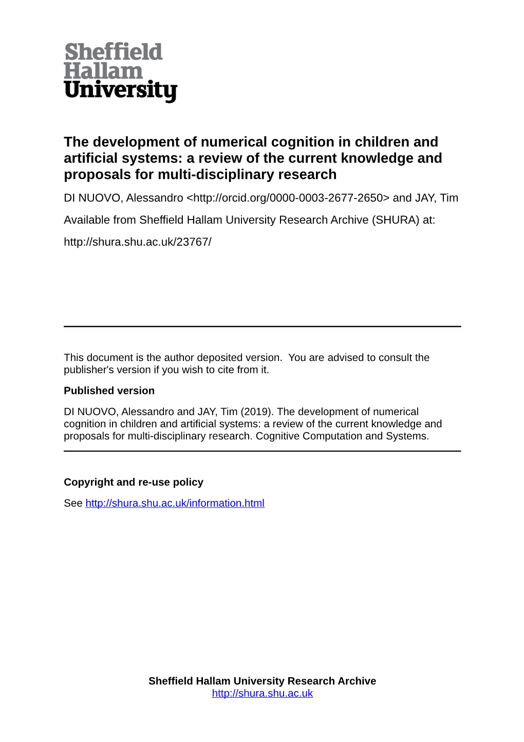 The Development of Numerical Cognition in Children and Artificial