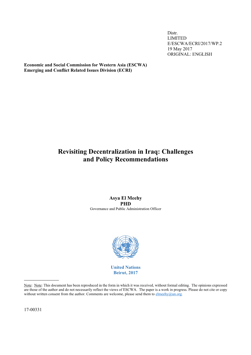 Revisiting Decentralization in Iraq: Challenges and Policy Recommendations