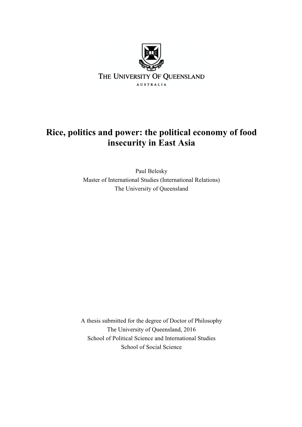 The Political Economy of Food Insecurity in East Asia