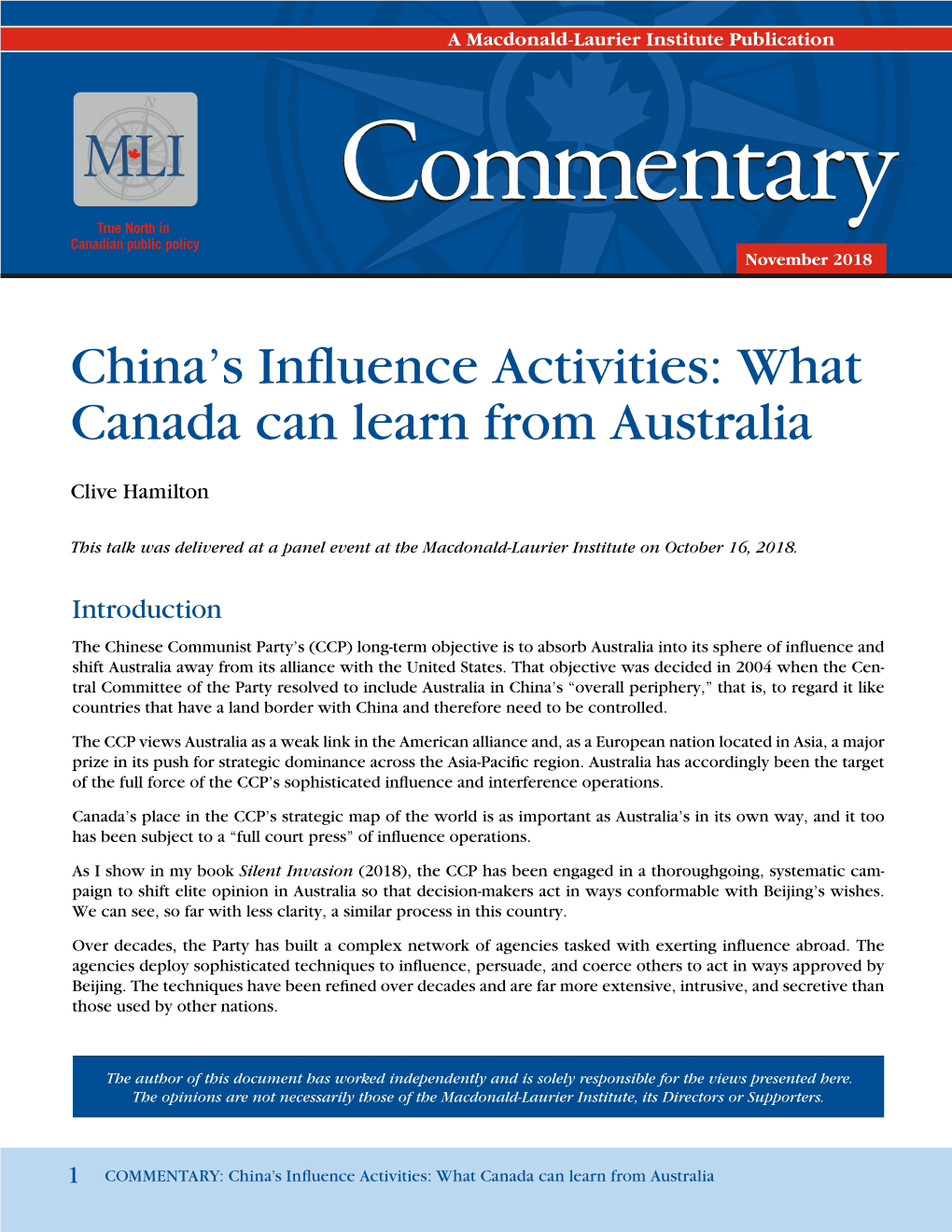China's Influence Activities