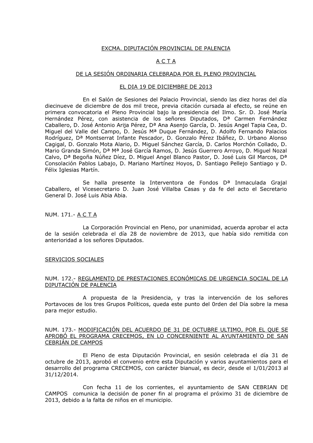 Acta Del Sesión De Plenos De 19 De Diciembre