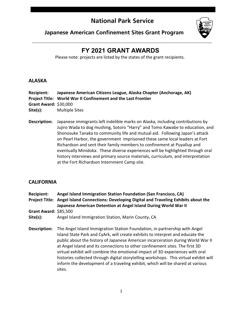 Fy 2021 Grant Project Summaries