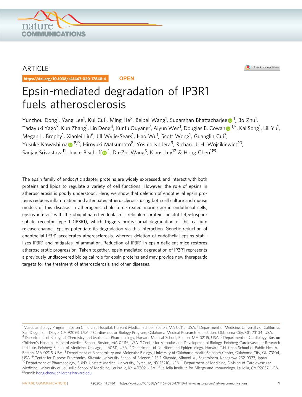 Epsin-Mediated Degradation of IP3R1 Fuels Atherosclerosis