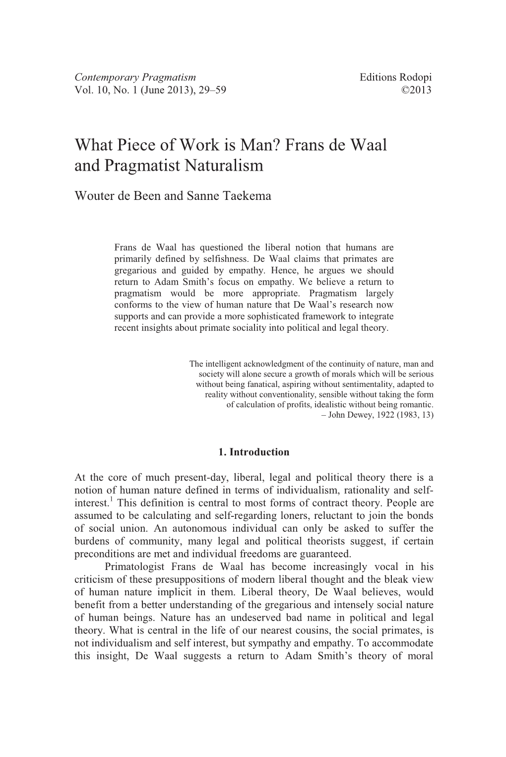 Frans De Waal and Pragmatist Naturalism