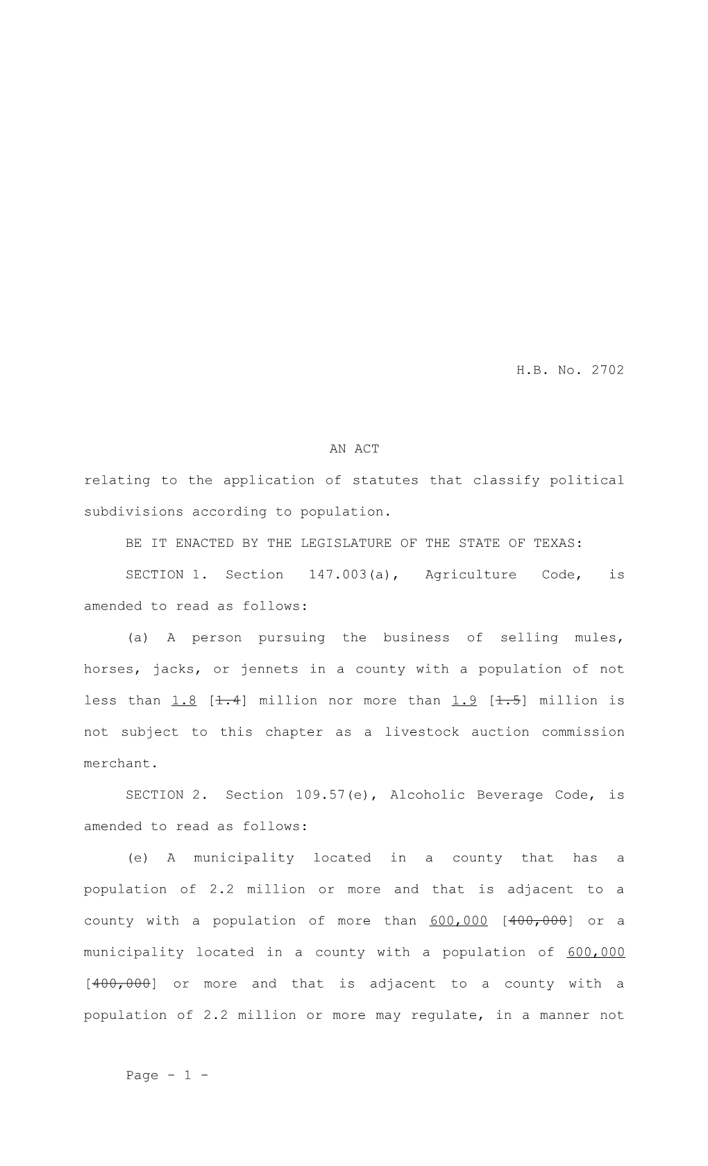 Relating to the Application of Statutes That Classify Political Subdivisions According