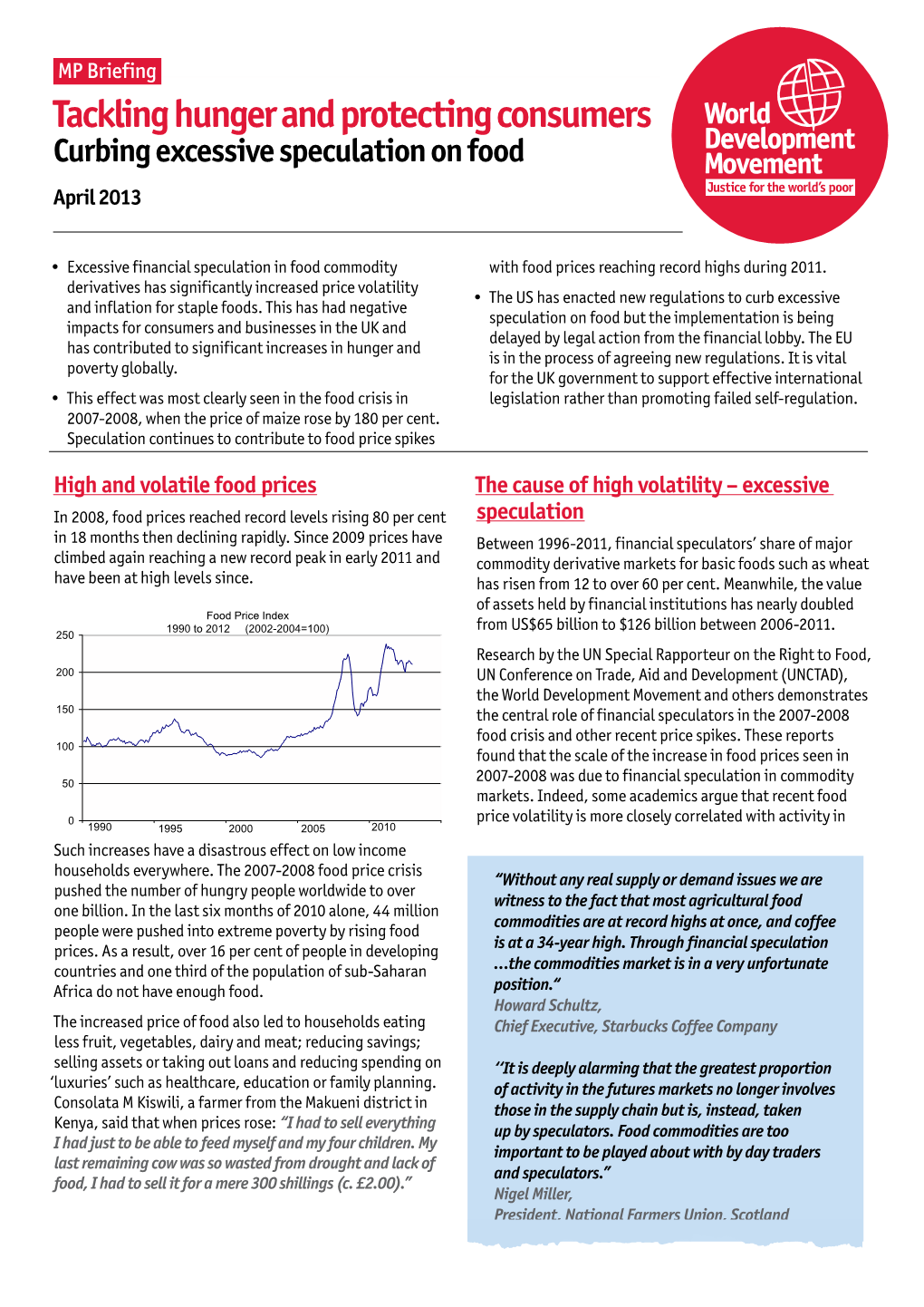 Tackling Hunger and Protecting Consumers Curbing Excessive Speculation on Food April 2013