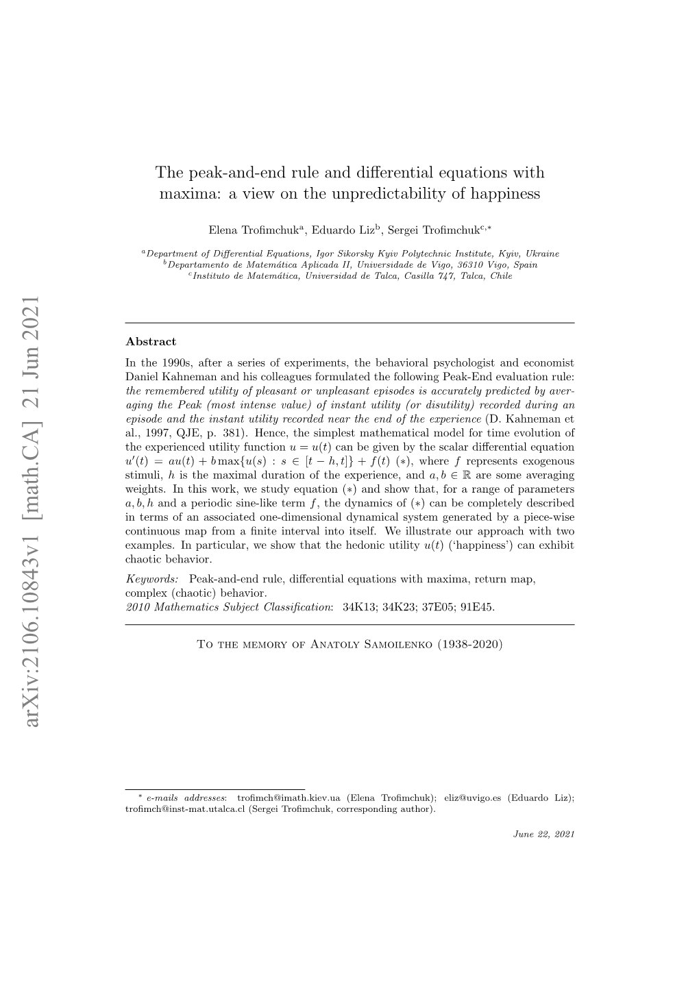 The Peak-And-End Rule and Differential Equations with Maxima: a View On