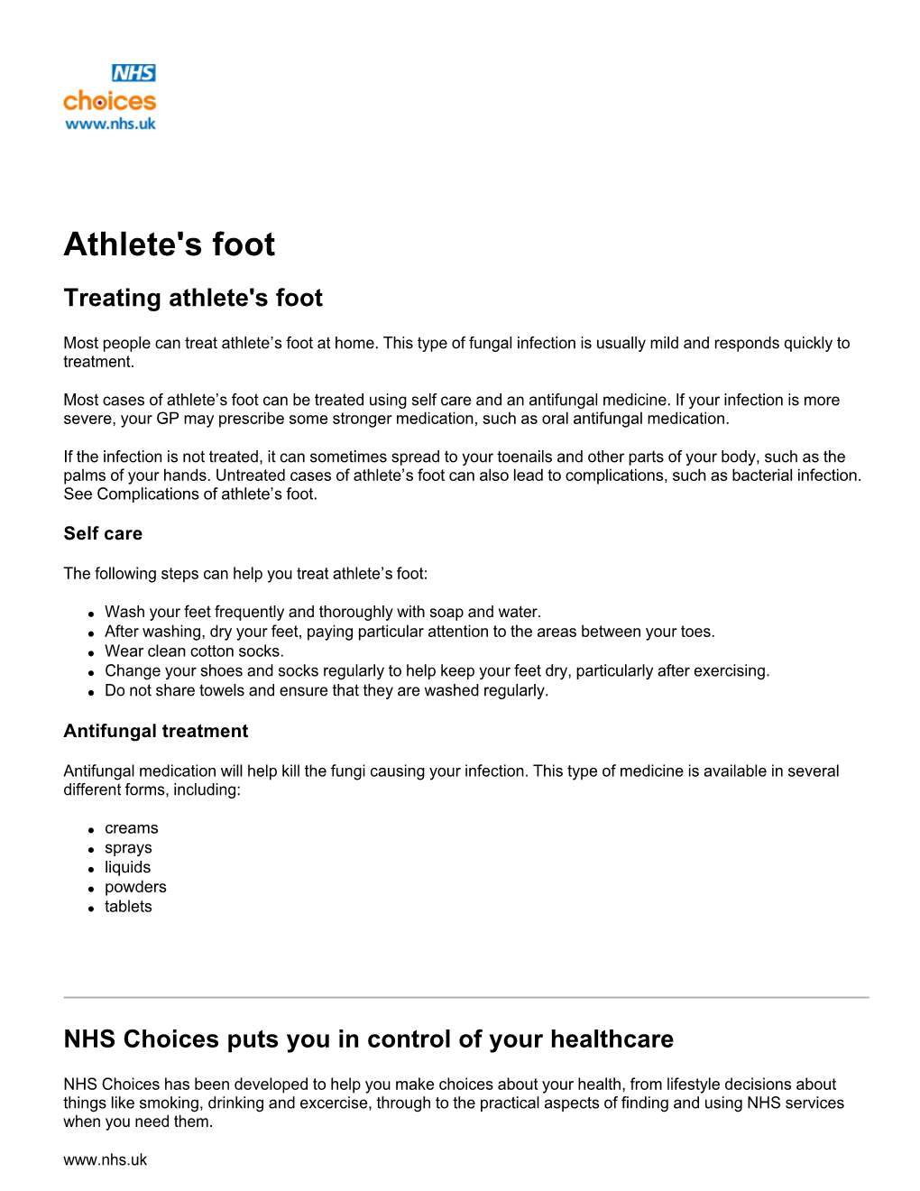 Athlete's Foot Treating Athlete's Foot