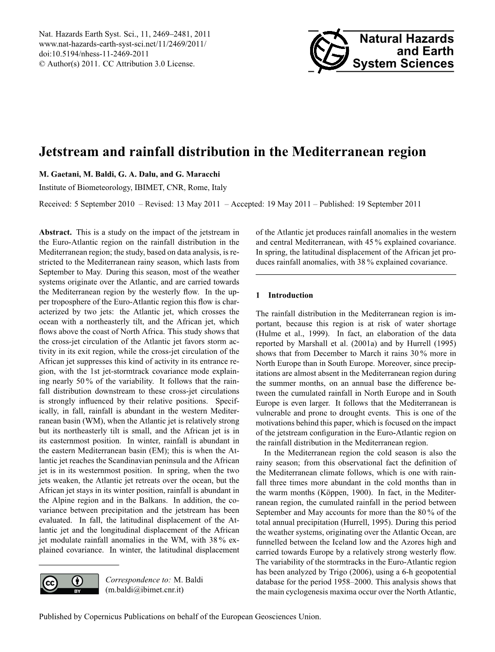 Jetstream and Rainfall Distribution in the Mediterranean Region