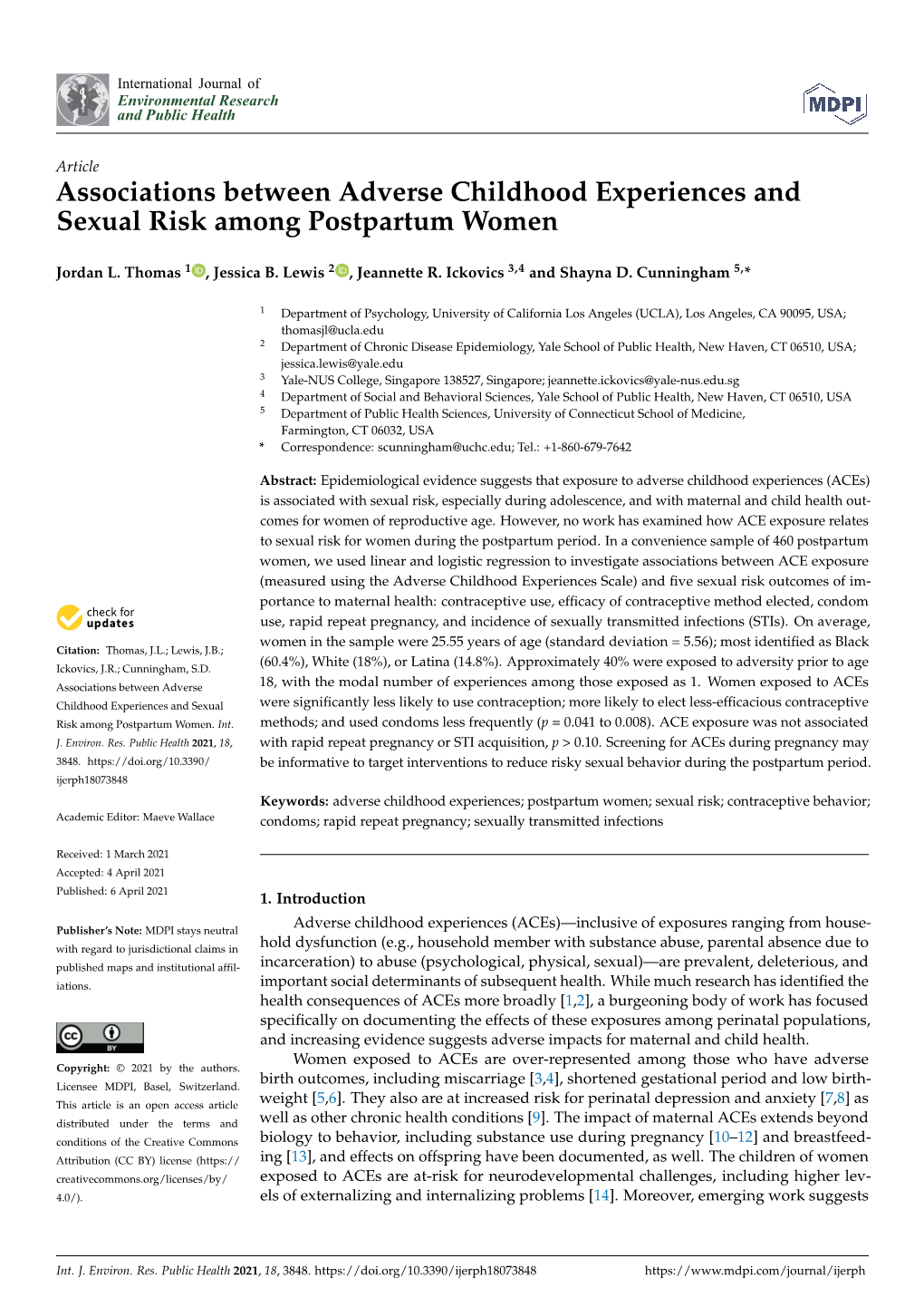 Associations Between Adverse Childhood Experiences and Sexual Risk Among Postpartum Women