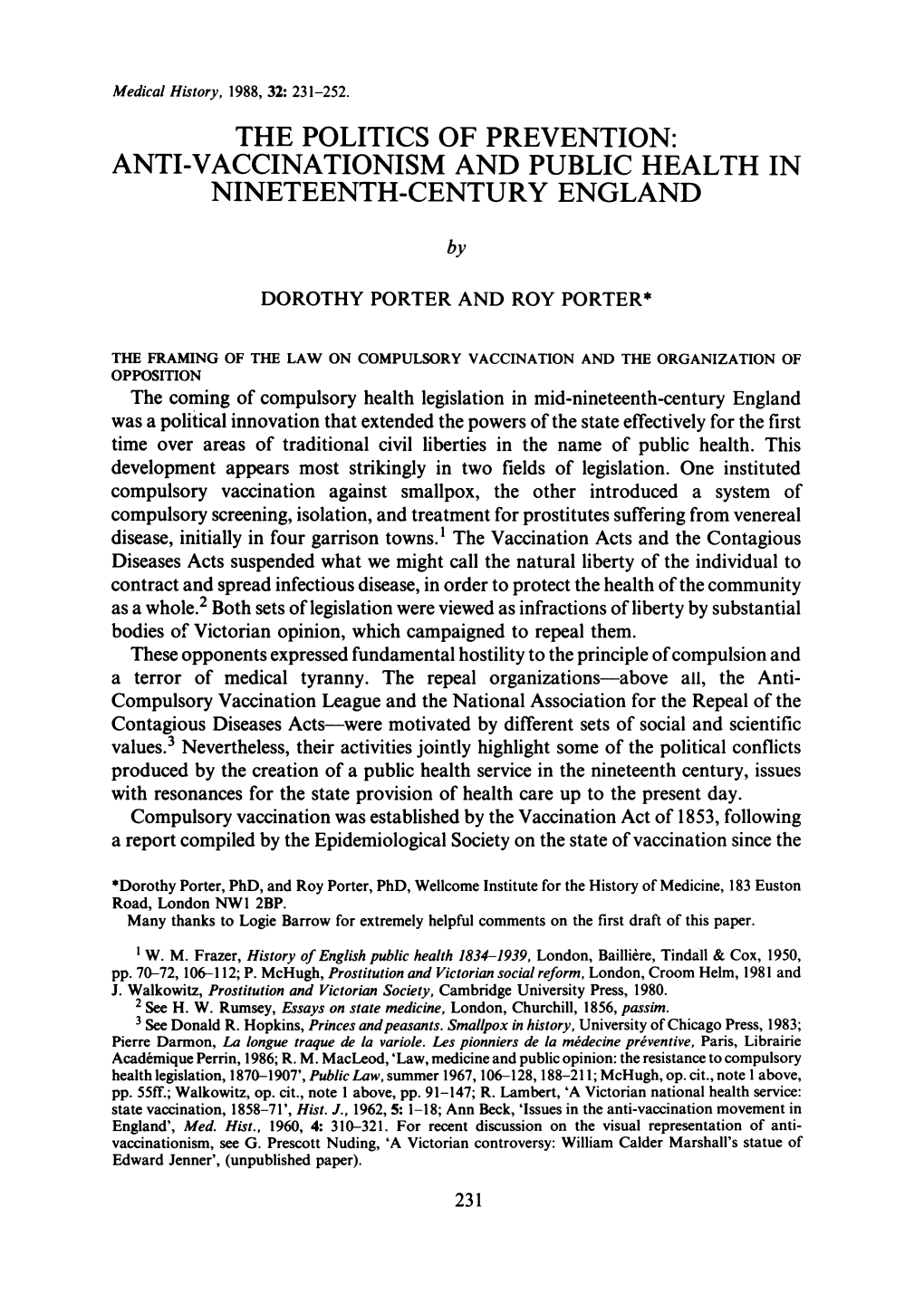 Anti-Vaccinationism and Public Health in Nineteenth-Century England